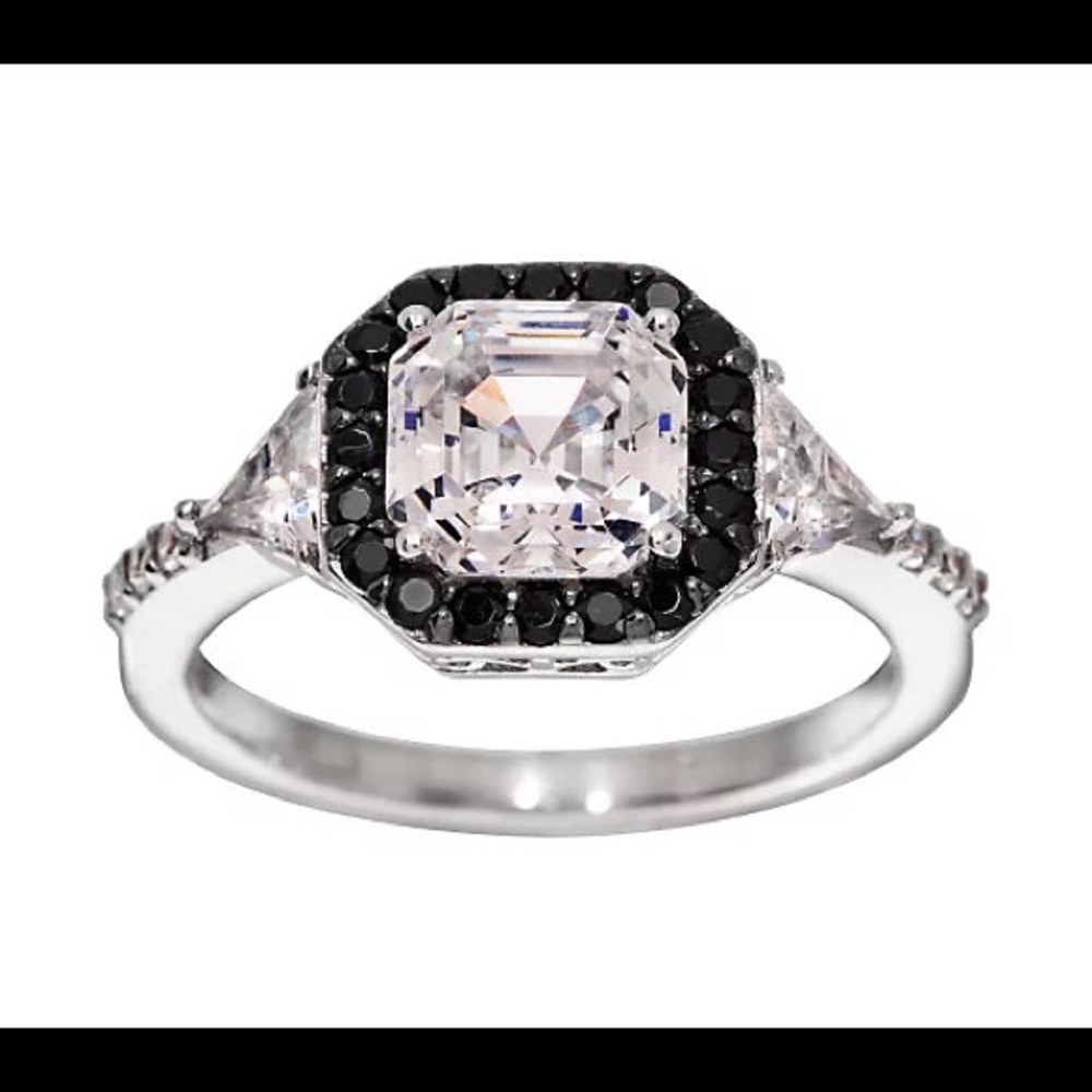 Diamonique Asscher Cut Ring Platinum Clad